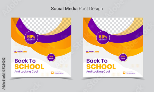 Social media post ad banner design, for Education and Back to School Program, School admission business marketing, square, web ads banners Bundle promotions design, Layout, shape, template, set.