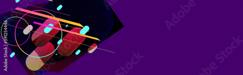 Abstract background futuristic elements on bright trendy color banner geometric blue with lines and unusual elements
