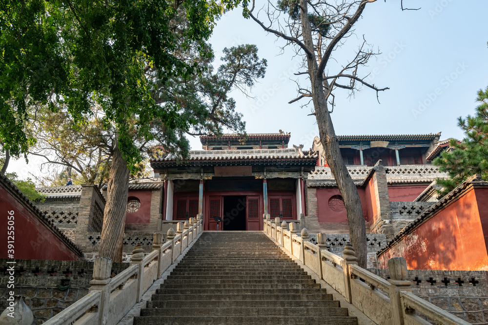 In autumn, ancient building lofts and ginkgo trees are in Jinci Park, Taiyuan, Shanxi, China In autumn, ancient building lofts and ginkgo trees are in Jinci Park, Taiyuan, Shanxi, China