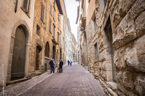 BERGAMO, ITALY - SEPTEMBER 8, 2019: Streets of Citta Alta, upper old city Bergamo, Italy © salarko