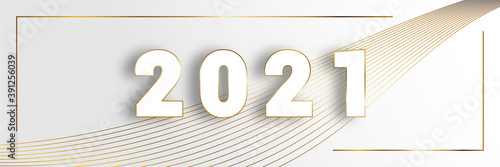 2021 Banner Happy New years. Elegant white with golden line background. Vector design template concept design illustration.