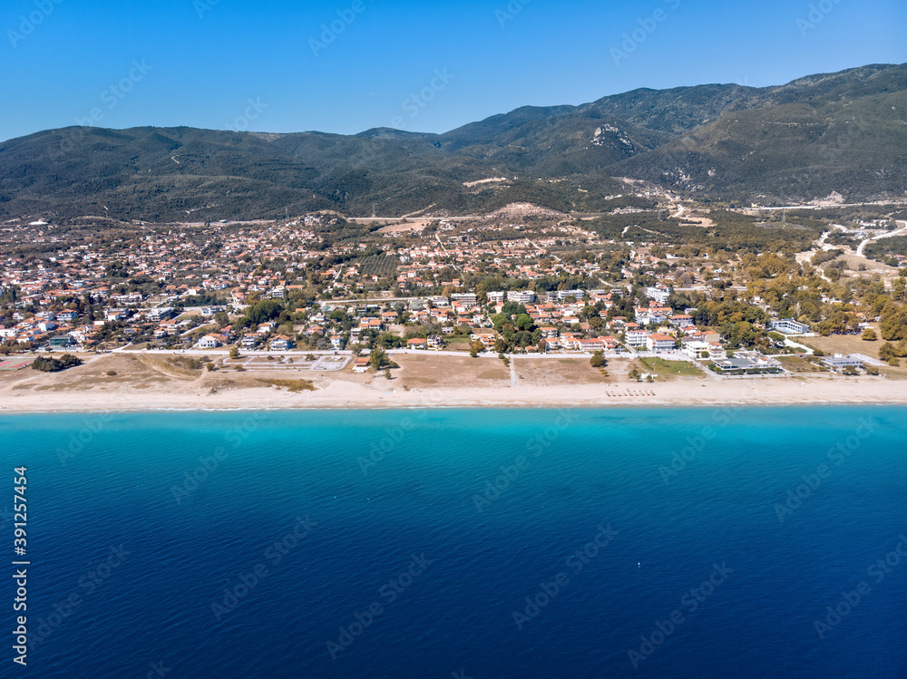 Drone view of sea in Asprovalta village