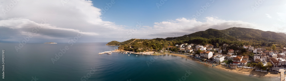 Aerial drone view of Olympiada village in Halkidiki