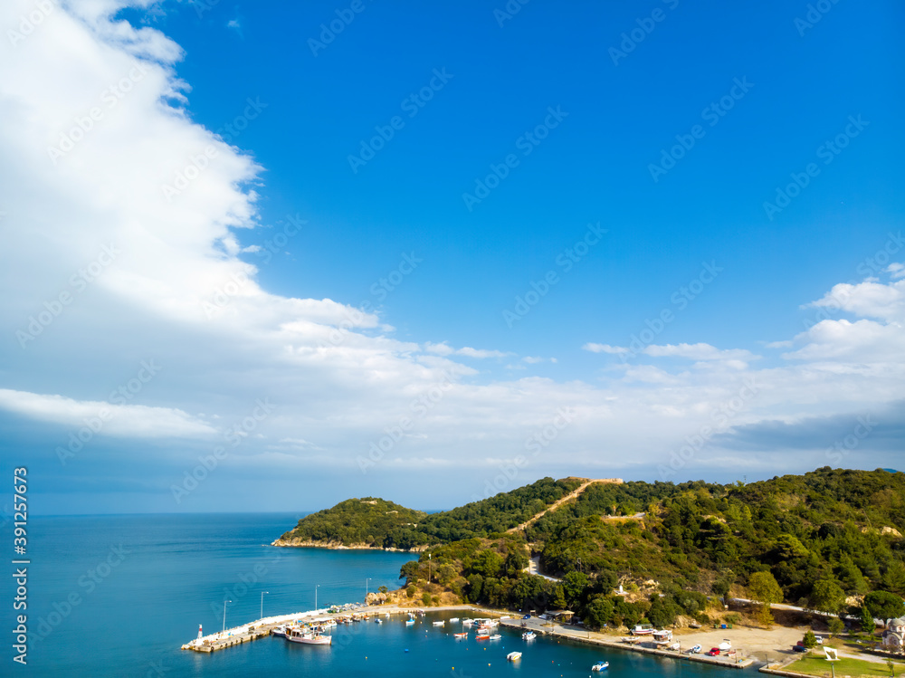 Aerial drone view of Olympiada village in Halkidiki