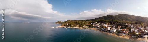 Aerial drone view of Olympiada village in Halkidiki © frimufilms