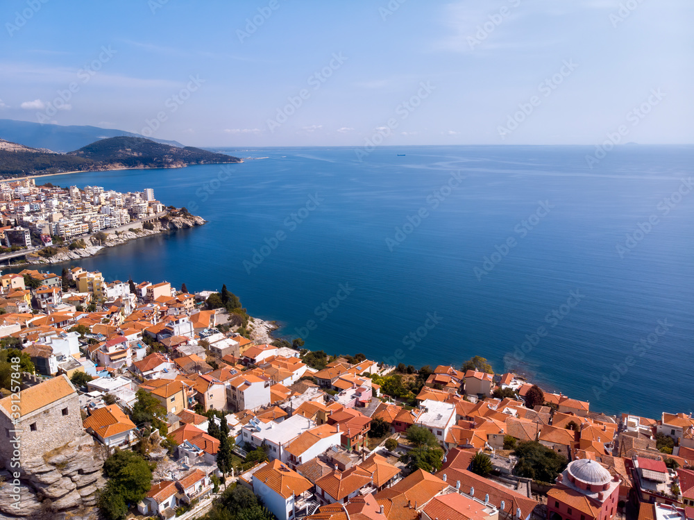 Castle and city of Kavala by the sea