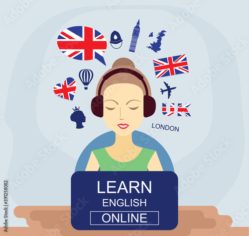 Learn english online concept. Language school vector