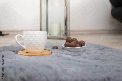 Coffee and truffles on fur