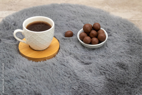 Coffee and truffles on fur