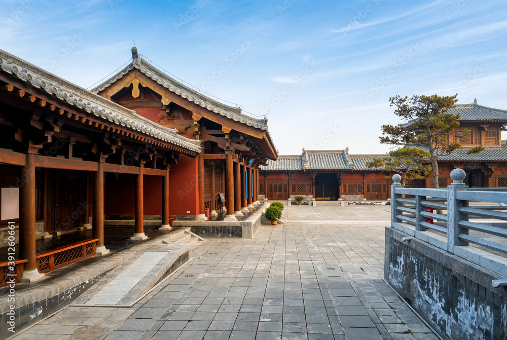 Ancient Chinese building loft and square, Taiyuan, Shanxi Province, China