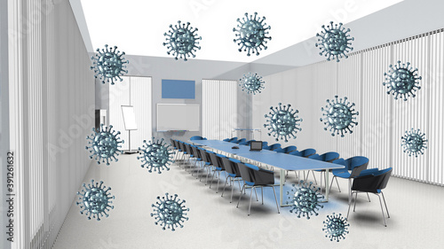 Besprechungsraum Büro mit Corona Viren Konzept photo