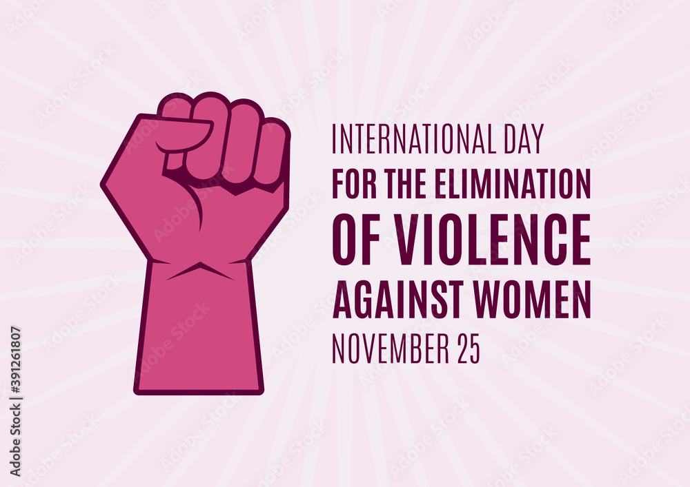 Fototapeta premium International Day for the Elimination of Violence against Women vector. Pink raised hand with clenched fist icon. Female fist raised in protest vector. Stop violence against women icon. Important day