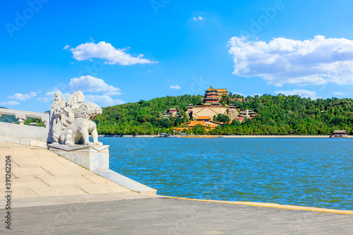 The Famous 17 arch lion bridge in Summer Palace outside of Beijing,China.the ancient imperial gardens in China.
