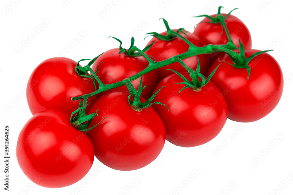 branch with ripe tomatoes, isolate on a white background, cocktail tomatoes branch with ripe tomatoes, isolate on a white background, cocktail tomatoes