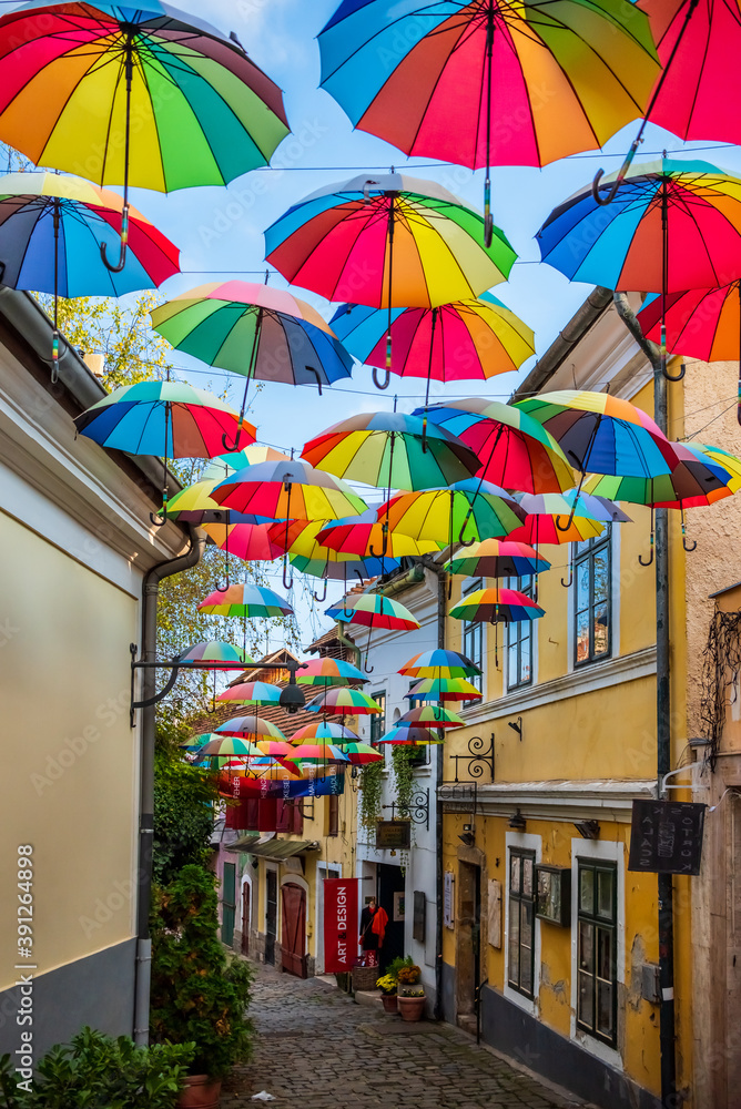 Colorful umbrellas on the street Colorful umbrellas on the street