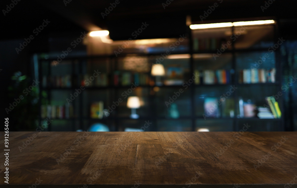 Wood Table Top in Blur Background room interior with empty copy space. Wood Table Top in Blur Background room interior with empty copy space.