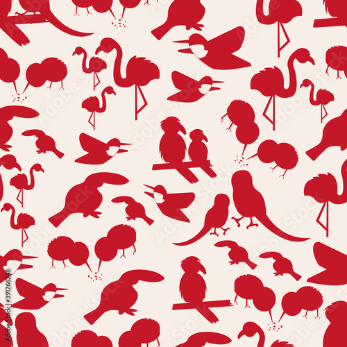 Kawaii hand drawn exotic birds repeat pattern print