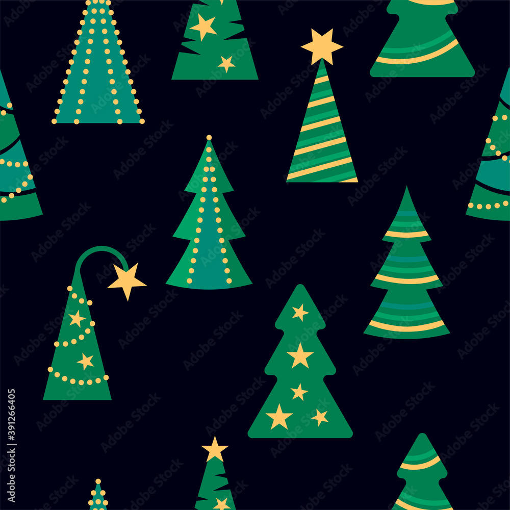 Obraz premium Seamlees pattern with christmas tree for Merry Christmas and Happy New Year holidays. Vector illustration.