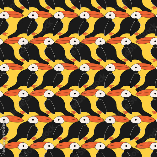 Kawaii hand drawn colorful Toucan repeat pattern print background