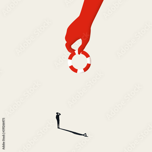 Business help, investment, support and bailout vector concept. Businessman and lifesaver symbol. photo