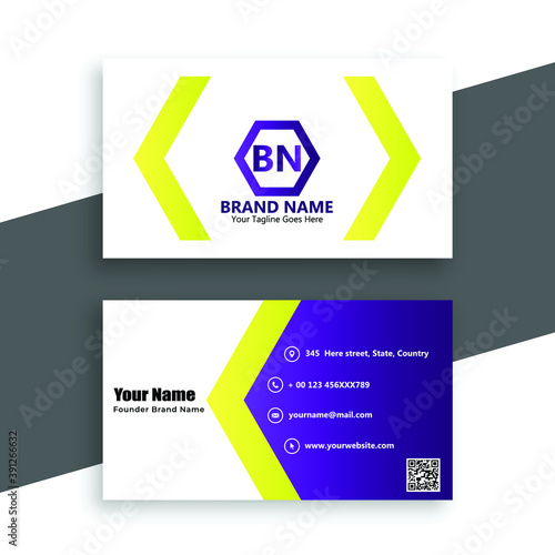 Purple & yellow corporate business card vector template