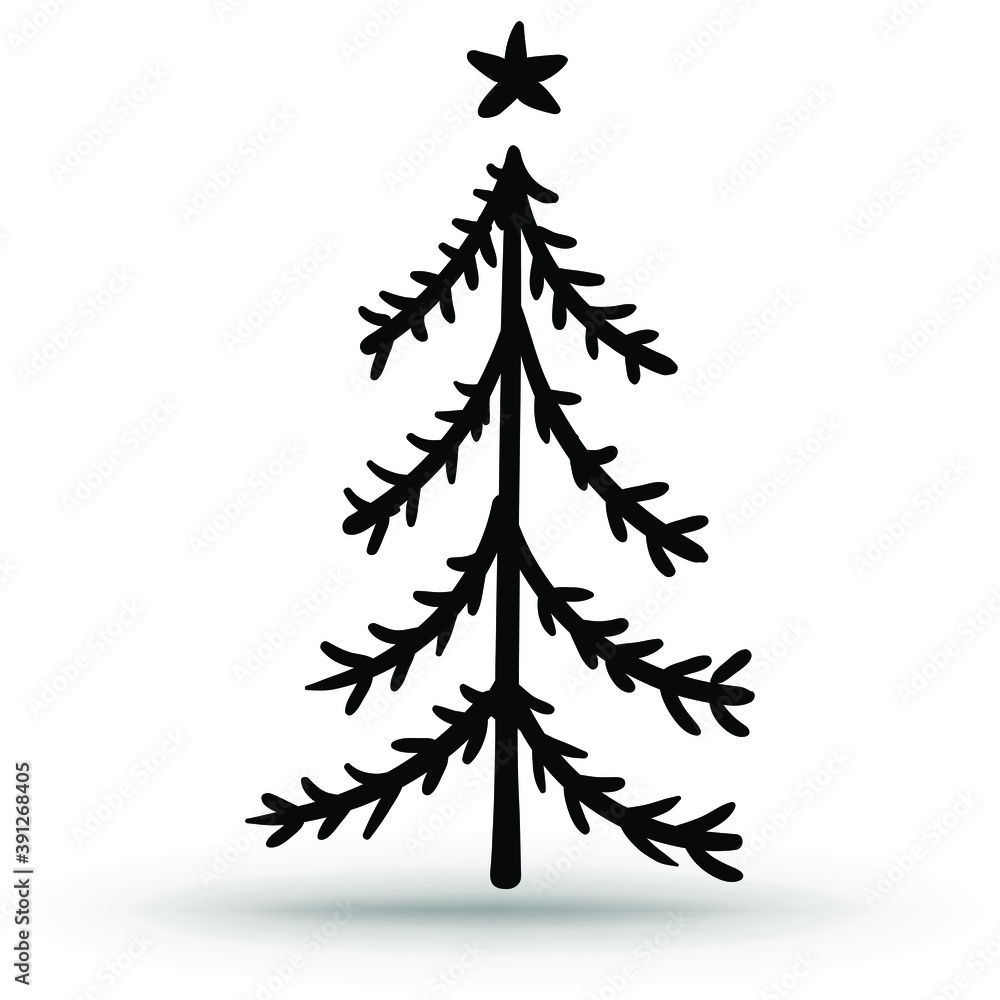 Christmas tree. Hand-drawn Christmas tree icon isolated on a white background. Vector illustration