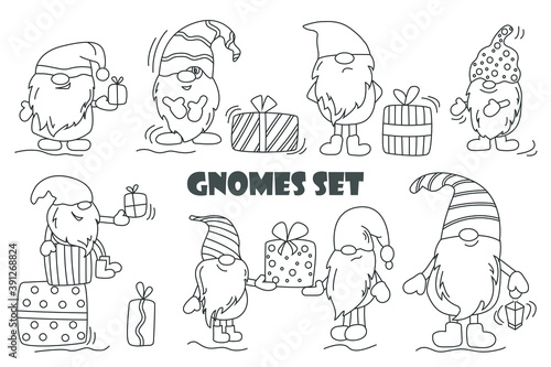 Set of cute gnomes on a white background. Vector illustration