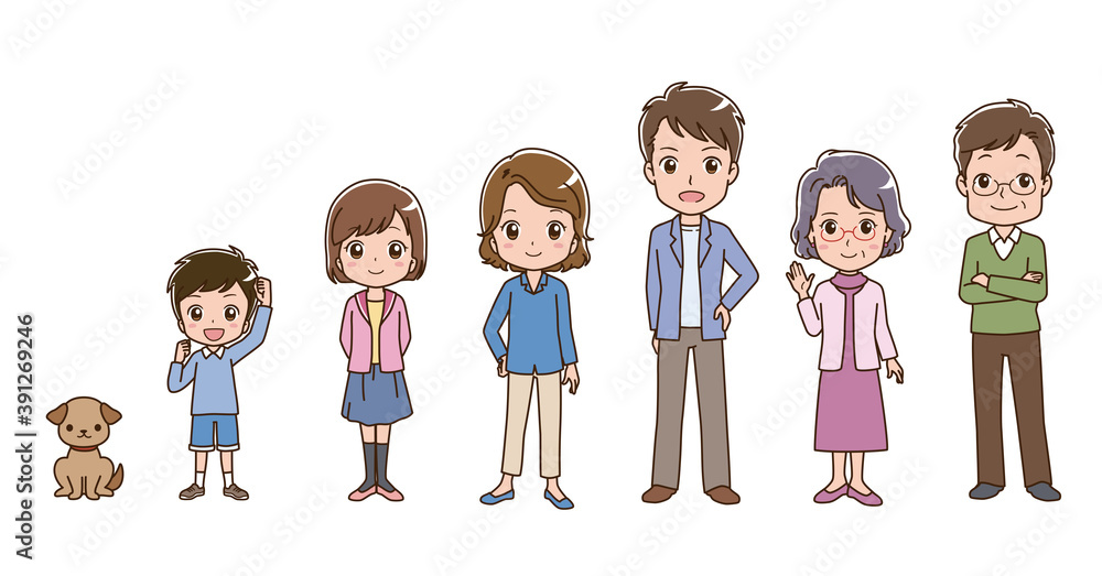 Full body illustrations of various families Full body illustrations of various families