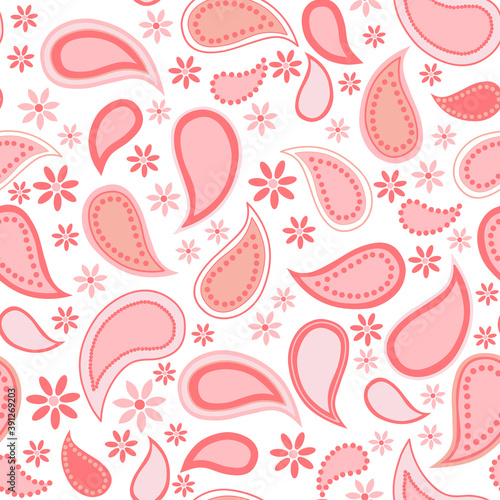 Seamless pattern with paisley, Pink paisley pattern, Background with beautiful paisley