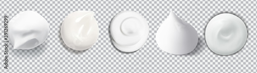 White creamy drop skincare cream foam for beauty concept isolated vector texture stock illustration.Realistic cosmetic cream smears. 