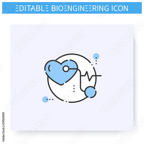 Heart pacemaker line icon. Artificial cardiac pacemaker. Cardio stimulator. Biomedical engineering, nanotechnology and medical science innovations concept.Isolated vector illustration.Editable stroke 