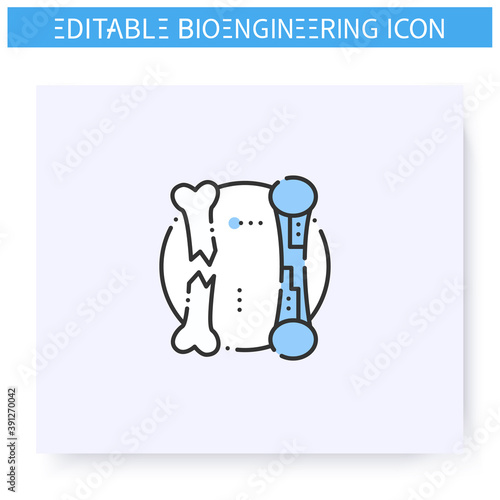 Bone prosthesis line icon. Bioceramic scaffold. Orthopedic bioengineering. Biomedical engineering, nanotechnology and medical science innovations concept. Isolated vector illustration.Editable stroke 