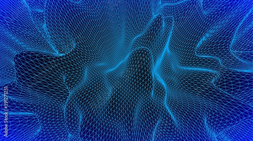 Digital landscape with mountains or clouds made of triangular line grid