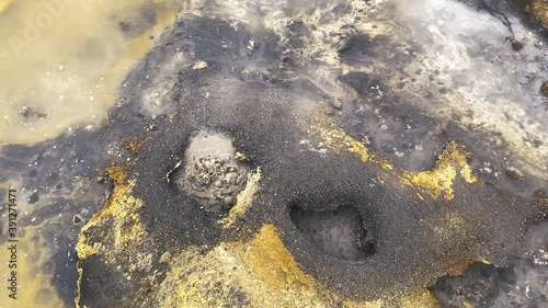 Geothermal activity boiling hot water geyser and fumaroles, Kamchatka, Russia