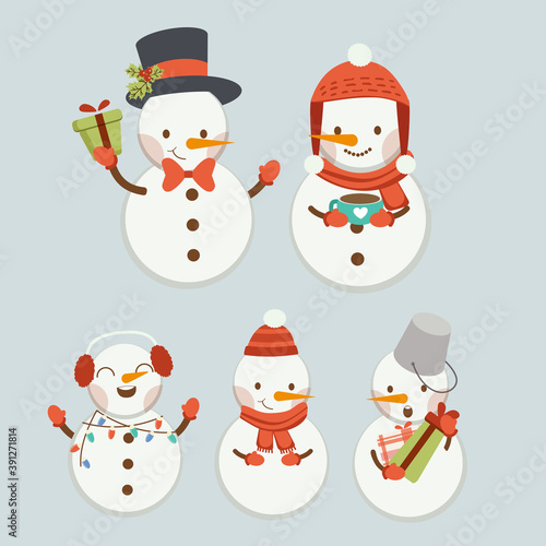 The collection of snowman and family in flat vector style. Graphic resource about christmas and holiday for graphic,content , banner, sticker label and greeting card.
