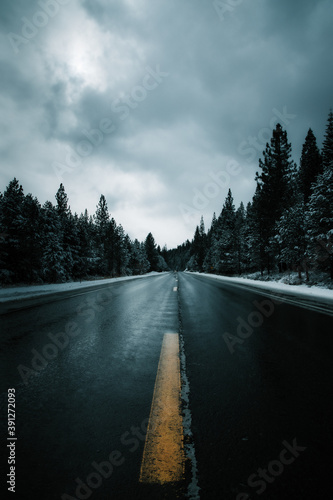 road in the mountains after a snow storm  photo