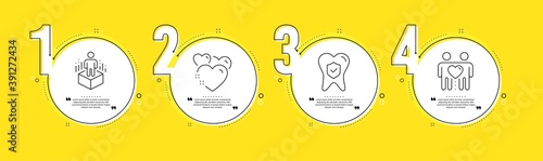 Augmented reality, Dental insurance and Heart line icons set. Timeline process infograph. Friends couple sign. Virtual reality, Oral medicine, Love. Friendship. People set. Vector