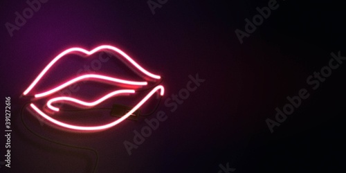 Vector realistic isolated neon sign of Lips logo with copy space for decoration and covering.