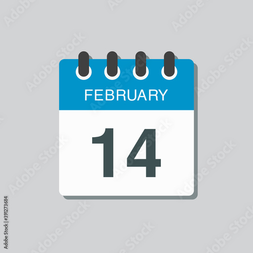 Icon day date 14 February, template calendar page