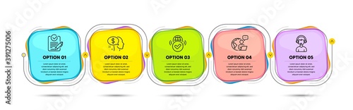 Rfp, Consultant and Pay line icons set. Timeline process flowchart. Verified internet sign. Request for proposal, Call center, Beggar. Confirmed web. Business set. Infographics timeline banner. Vector