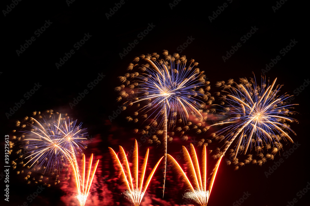 Real Fireworks display celebration, Colorful New Year Firework