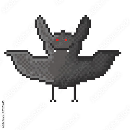 Pixel bat for games and applications. Bat pixel art. Vector picture. 8 bit animal icon.