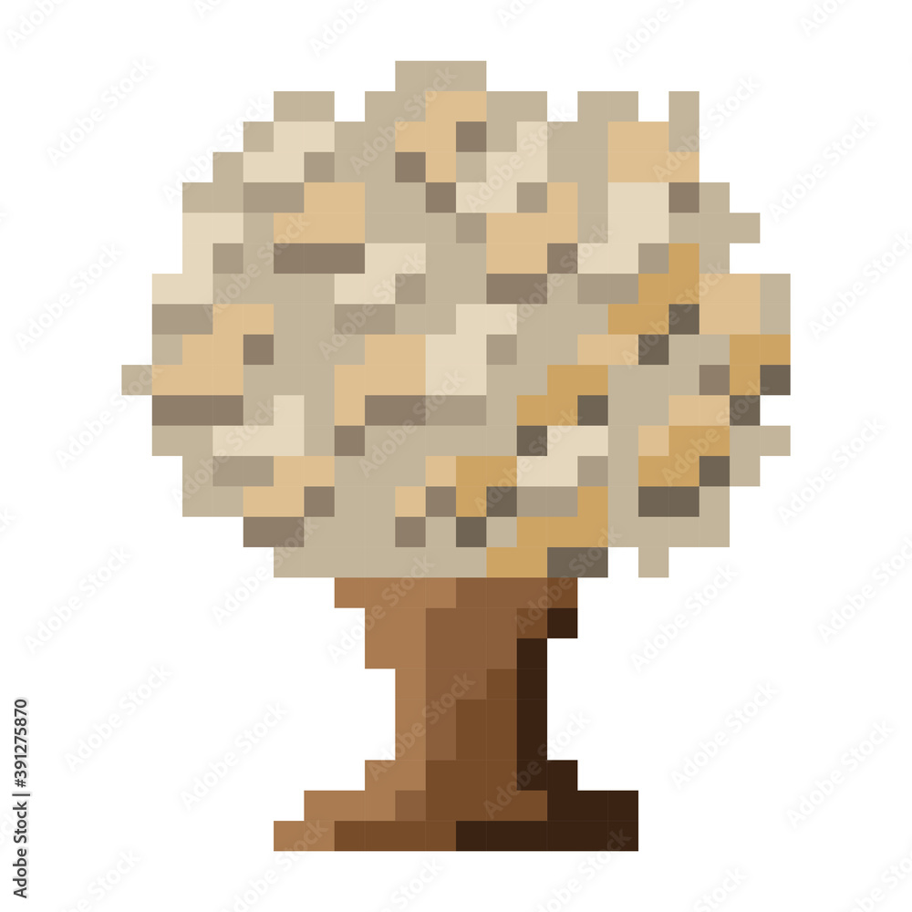 Tree pixel art. Vector picture.