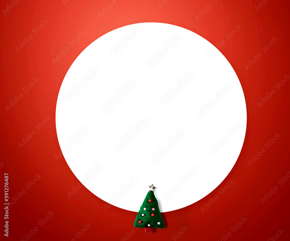 Fototapeta premium Christmas cushion tree overhead view - flat lay
