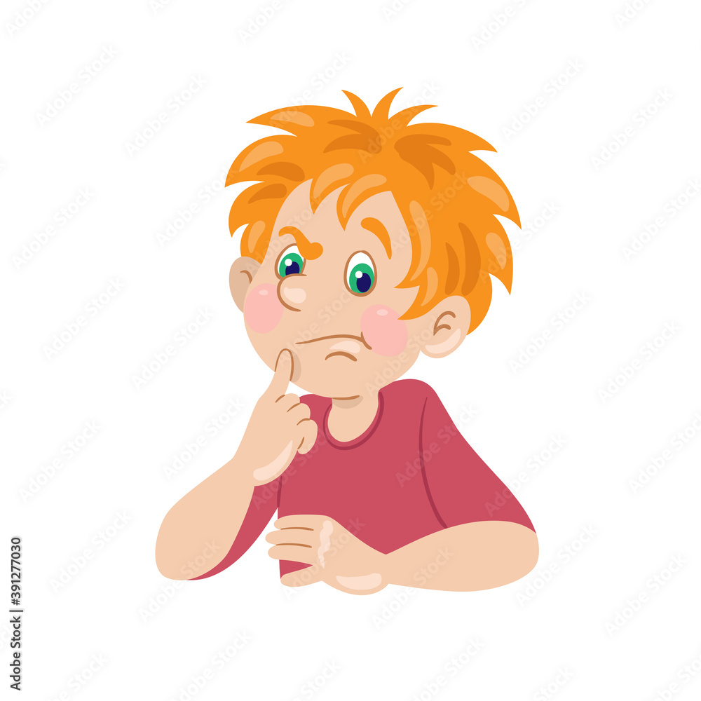 Children's emotions. Funny boy in confusion. In cartoon style. Isolated on white background. Vector flat illustration. Children's emotions. Funny boy in confusion. In cartoon style. Isolated on white background. Vector flat illustration.