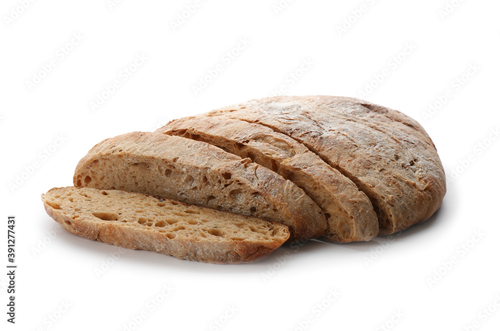 Cut freshly baked bread isolated on white Cut freshly baked bread isolated on white