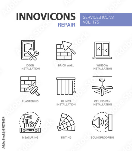 Repair services - line design style icons set