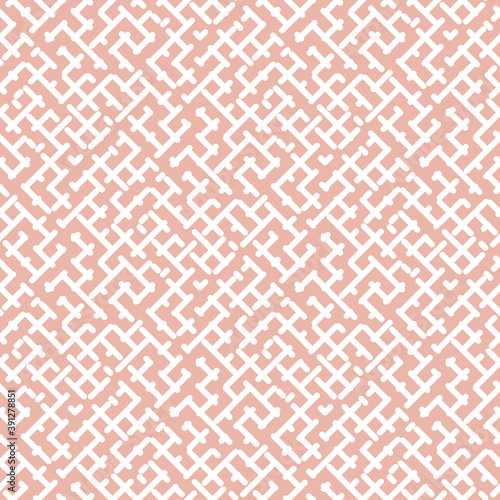 Vector geometric seamless pattern. Stylish modern pink and white texture with diagonal crossing lines, strokes, grid, net, mesh. Simple abstract background. Repeat design for decor, print, wallpaper