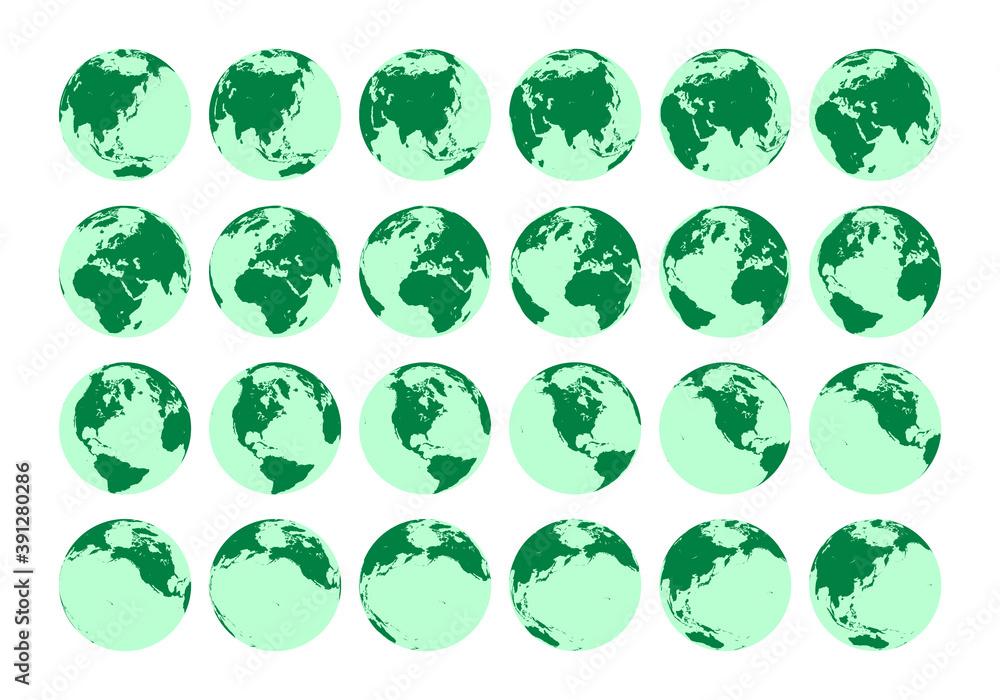 Vector set showing detailed isometric view of the rotation of the Earth in one hour. North Pole view. Vector set showing detailed isometric view of the rotation of the Earth in one hour. North Pole view.