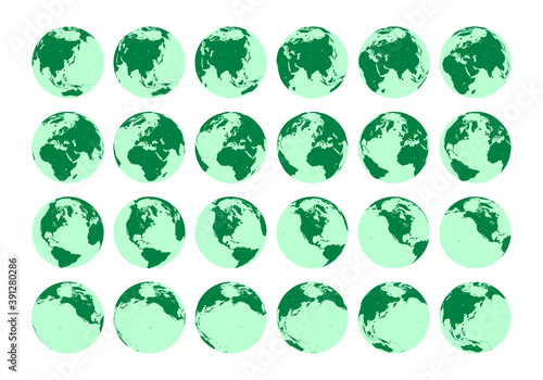 Vector set showing detailed isometric view of the rotation of the Earth in one hour. North Pole view.